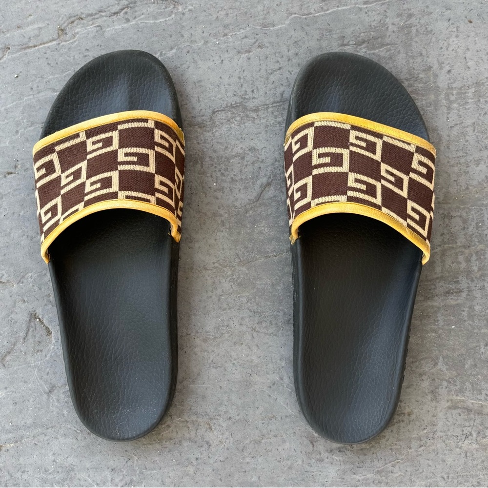 SOLD! 100% Authentic GUCCI Slides Gold +Brown Size 13